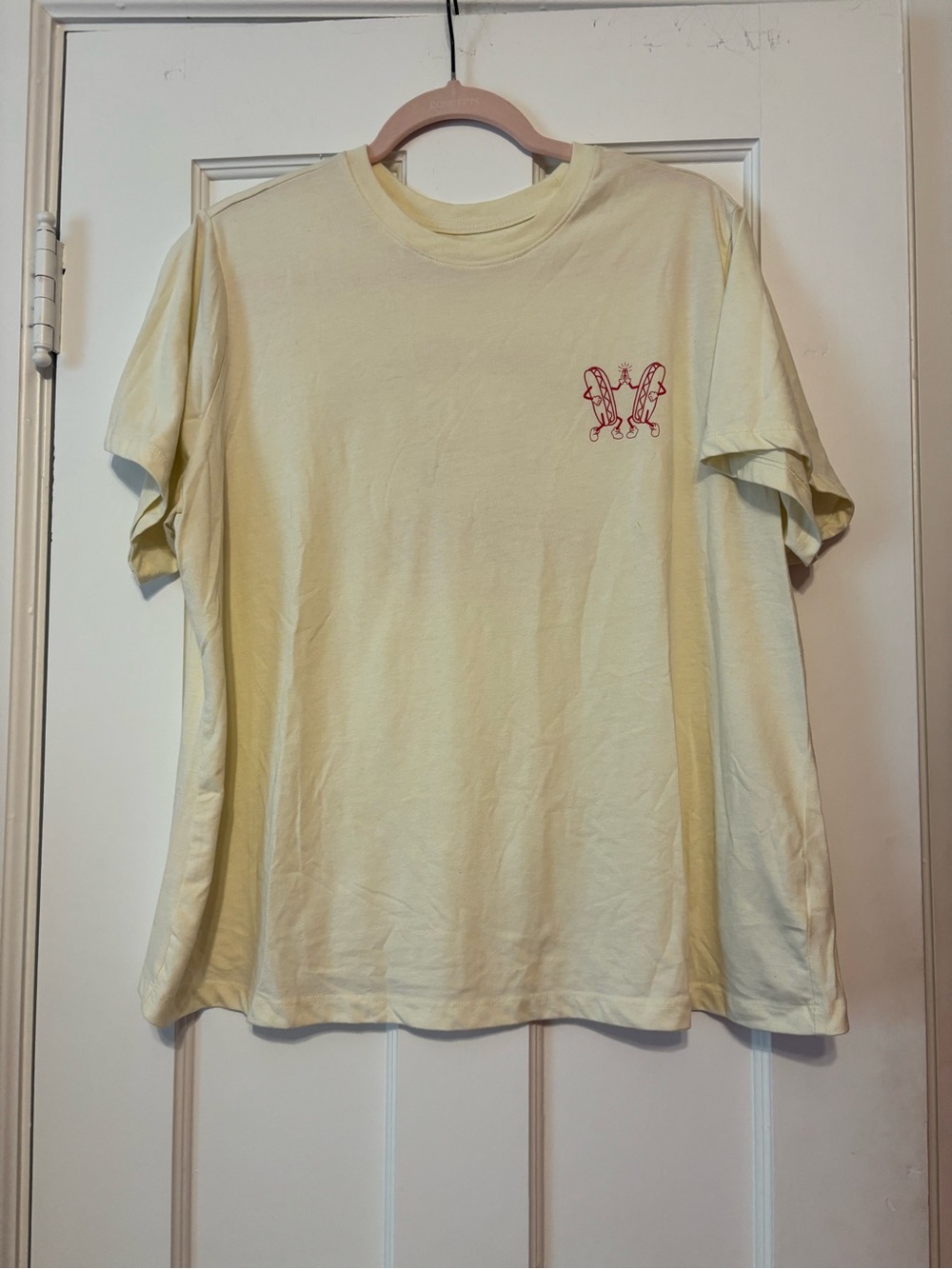 Universal Thread Pale Yellow Short Sleeve Tee with Red Chest Graphic